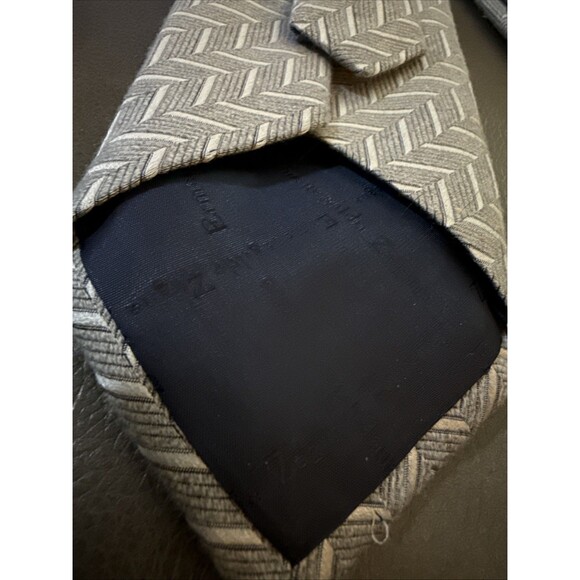 Ermenegildo Zenga Men’s Tie Silk Cotton Blend Grey Silver 4” Italian EUC - Picture 4 of 6